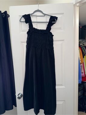 Old Navy Black Smocked Midi Dress with Ruffle Straps